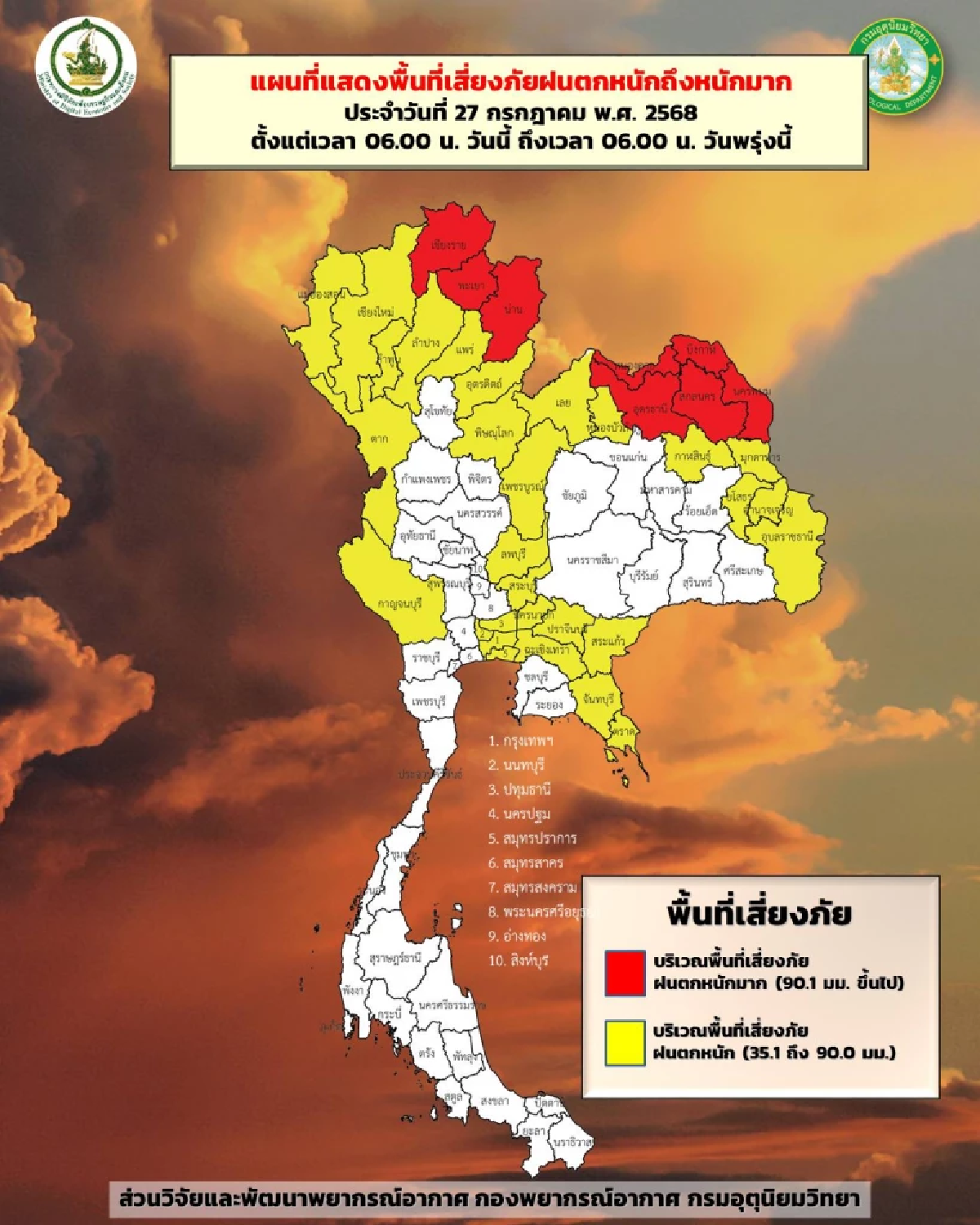 พยากรณ์อากาศวันนี้ เหนือ-อีสาน ฝนตกหนัก เตือน 8 จังหวัด เสี่ยงน้ำท่วมฉับพลัน