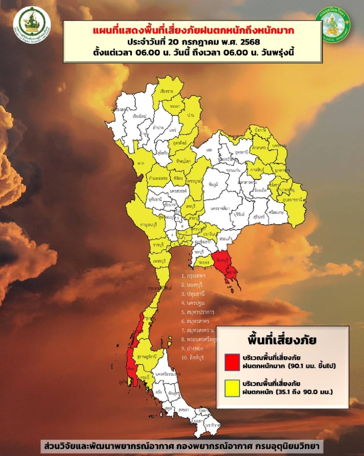 พยากรณ์อากาศวันนี้  20 ก.ค. 68  เตรียมรับมือ! \"พายุวิภา\" ฝนถล่มทั่วไทย