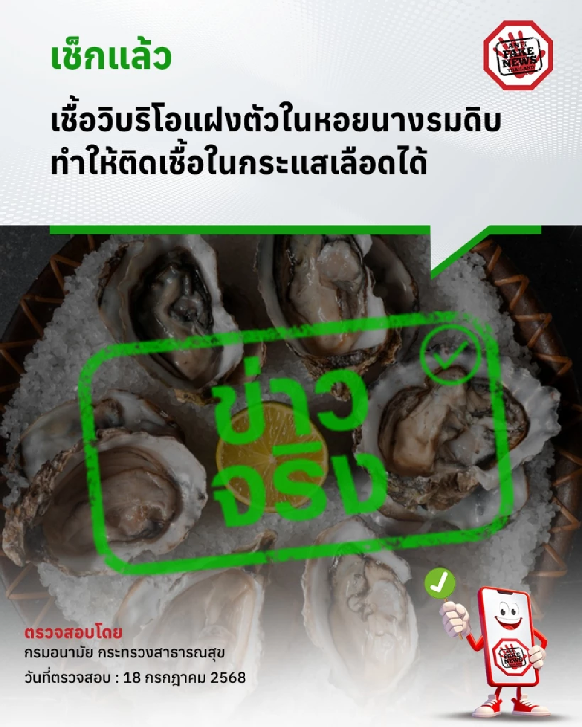 อันตรายถึงชีวิต! กินหอยนางรมดิบ เสี่ยงติดเชื้อในกระแสเลือด