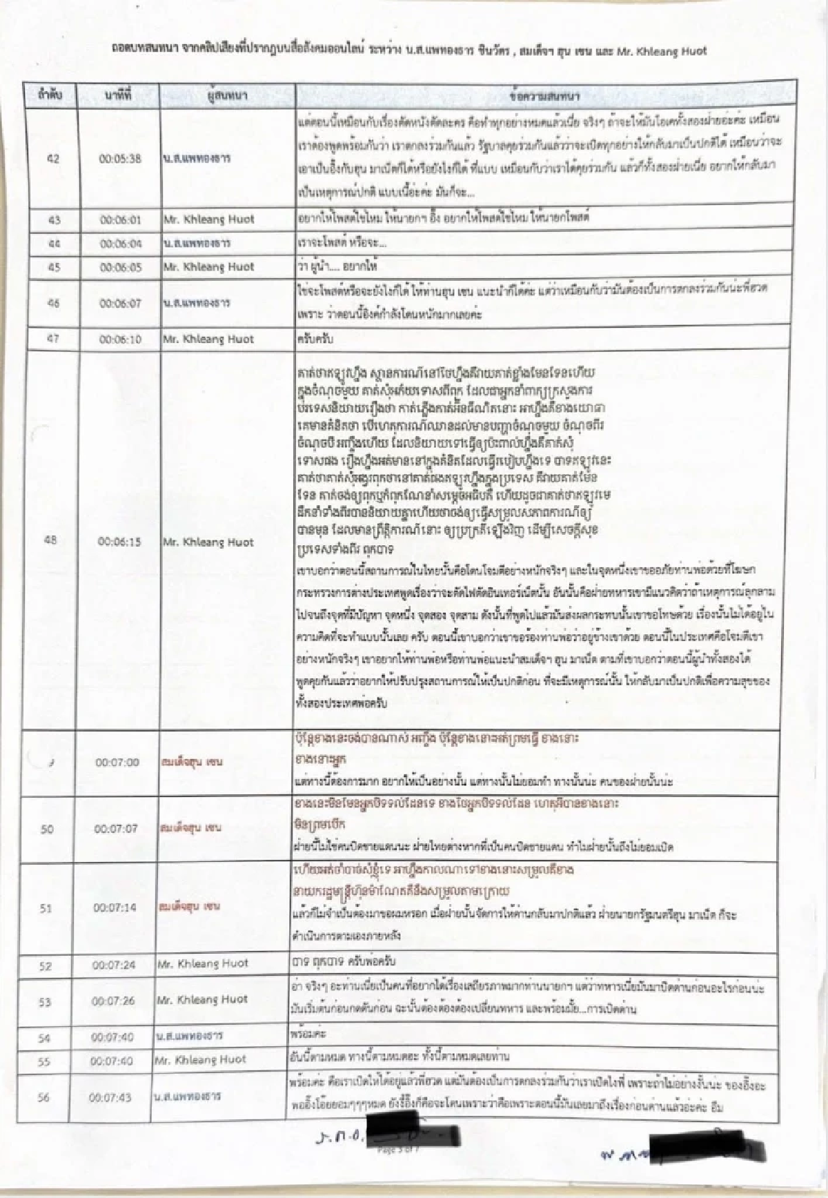 ถอดคลิปเสียงบทสนทนา \"แพทองธาร-ฮุนเซน\" 29 ส.ค รอดหรือร่วง