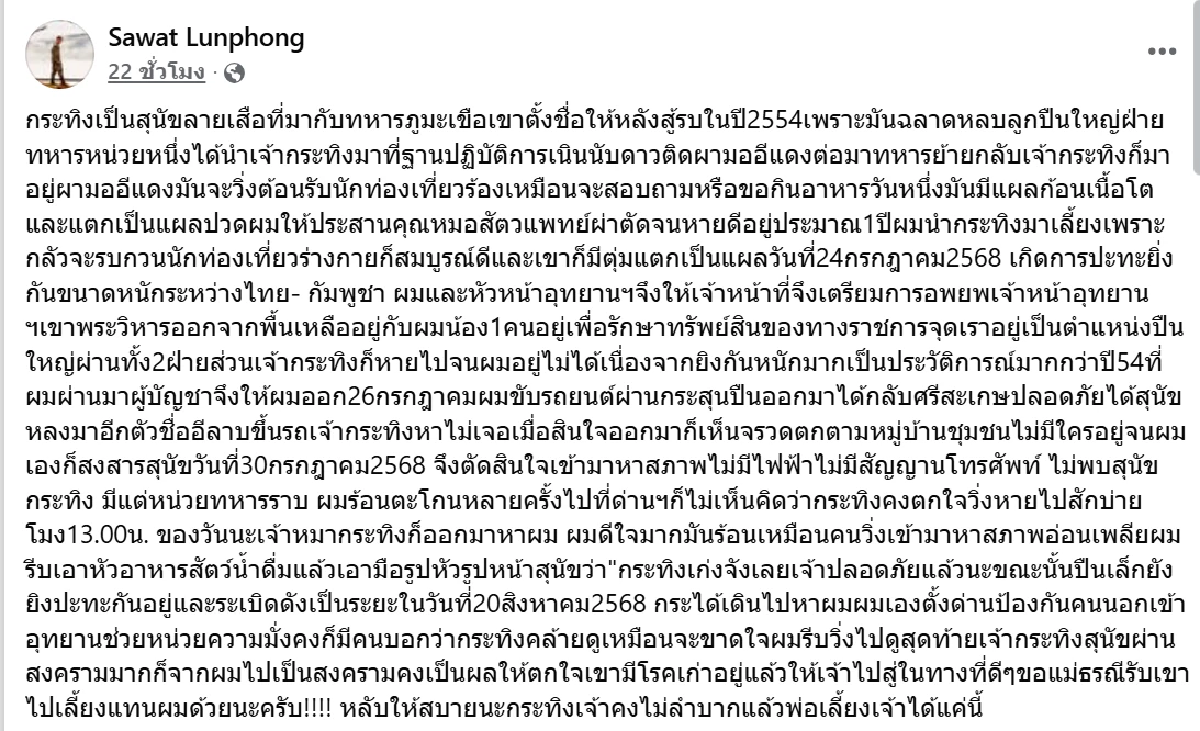 สิ้นแล้ว “เจ้ากระทิง” ฮีโร่สี่ขาแห่งภูมะเขือ นักสู้รอดสมรภูมิรบมา 2 ครั้ง
