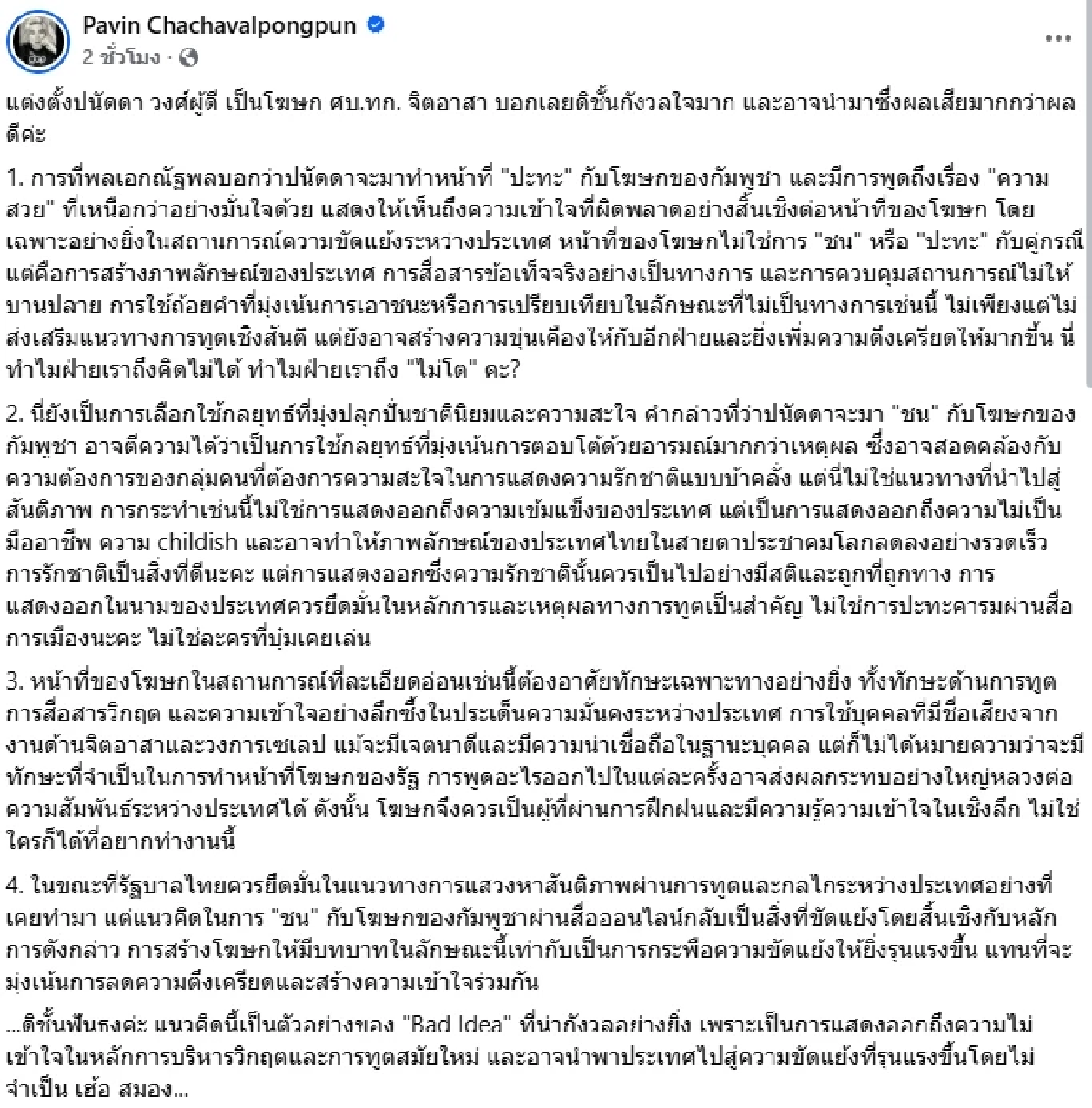 เฮ้อ สมอง.. \"อาจารย์ปวิน\" กังวลใจ \"บิ๊กเล็ก\" แต่งตั้ง \"บุ๋ม ปนัดดา\" เป็นโฆษก