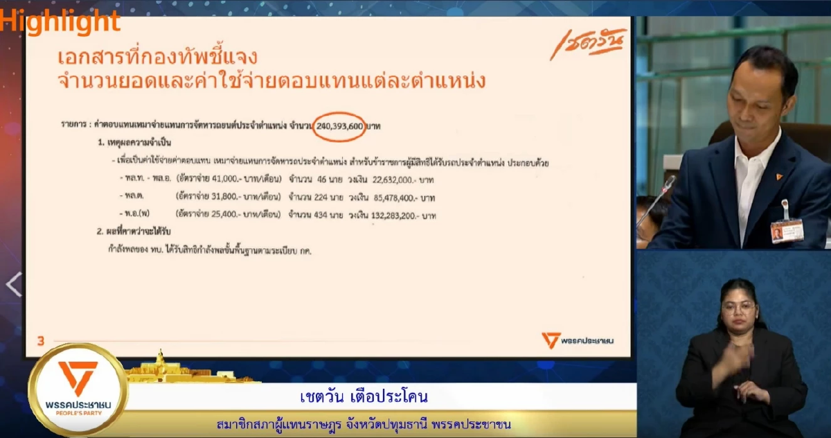 พรรคประชาชน เปิดงบ รถประจำตำแหน่งนายทหารระดับสูง ทะลุ 240 ล้าน