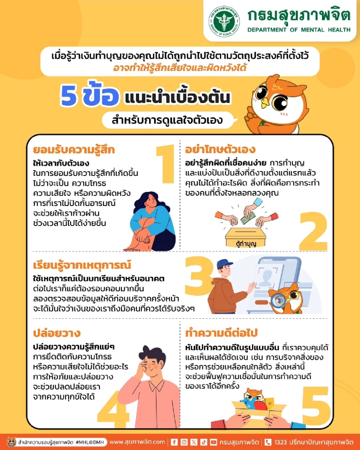 กรมสุขภาพจิต แนะ 5 ข้อ เมื่อรู้ว่าเงินทำบุญ ถูกนำไปใช้ผิดวัตถุประสงค์