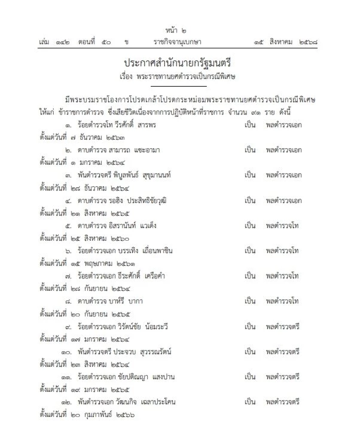 โปรดเกล้าฯ พระราชทานเครื่องราชอิสริยาภรณ์เป็นกรณีพิเศษ 11 ราย