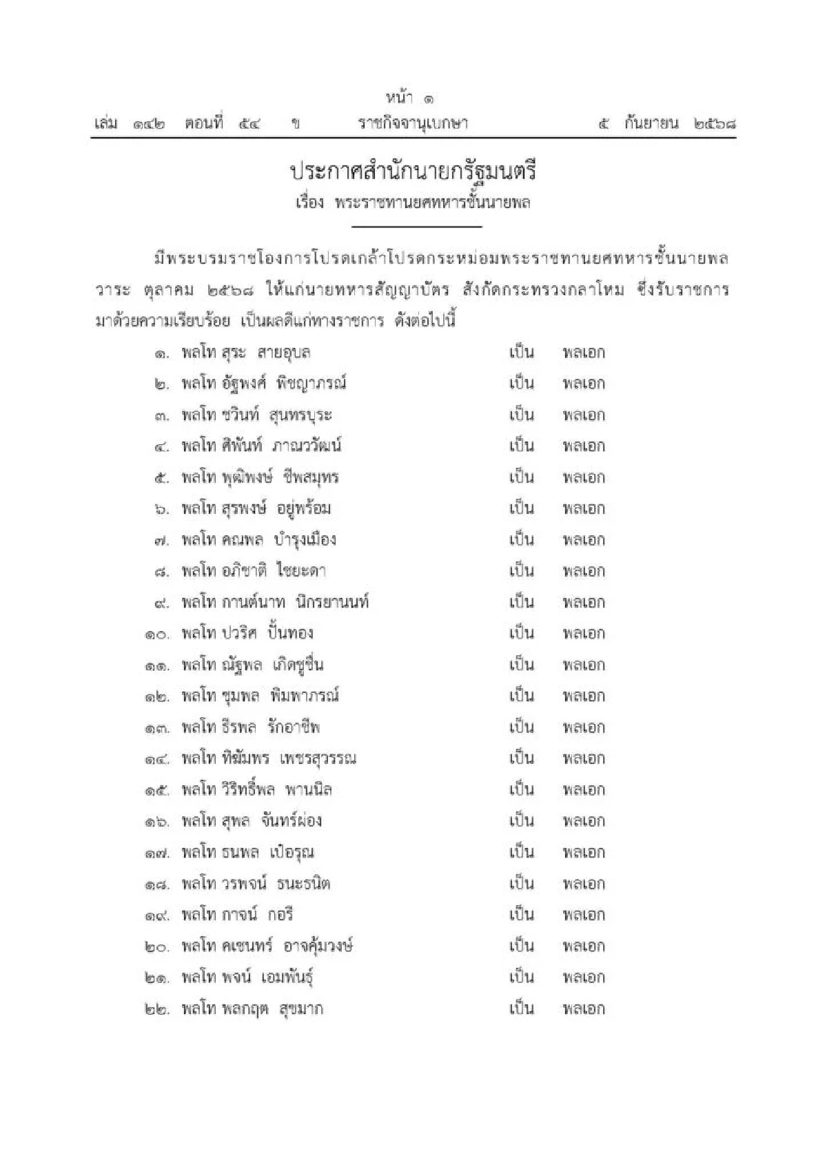 โปรดเกล้าฯ พระราชทานยศทหารชั้นนายพล 639 ราย เช็กรายชื่อที่นี่