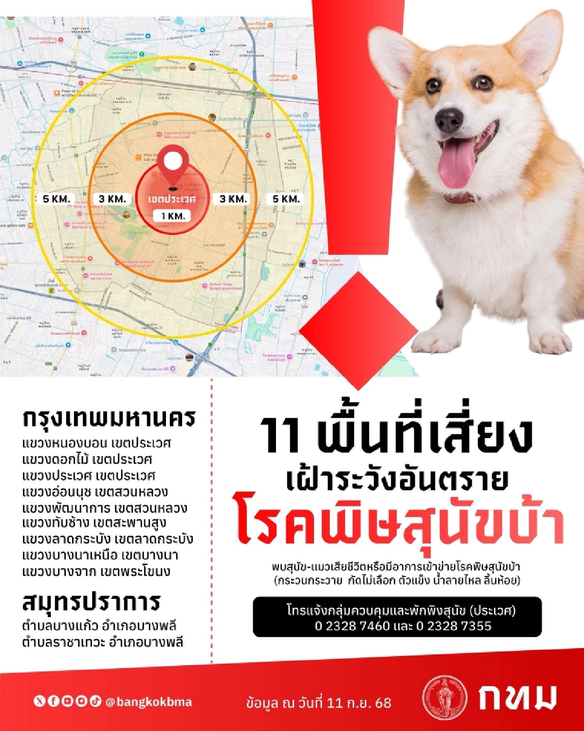 เช็ก 11 พื้นที่เสี่ยง กทม.-สมุทรปราการ เฝ้าระวังอันตราย โรคพิษสุนัขบ้า