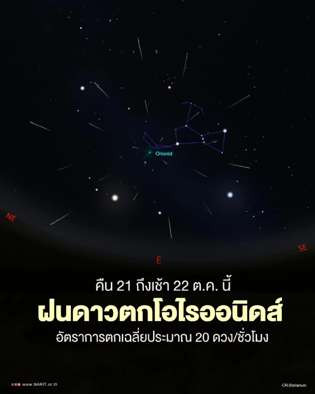 ห้ามพลาด! ชวนดู "ฝนดาวตกโอไรออนิดส์" คืน 21 ถึงเช้า 22 ต.ค. นี้