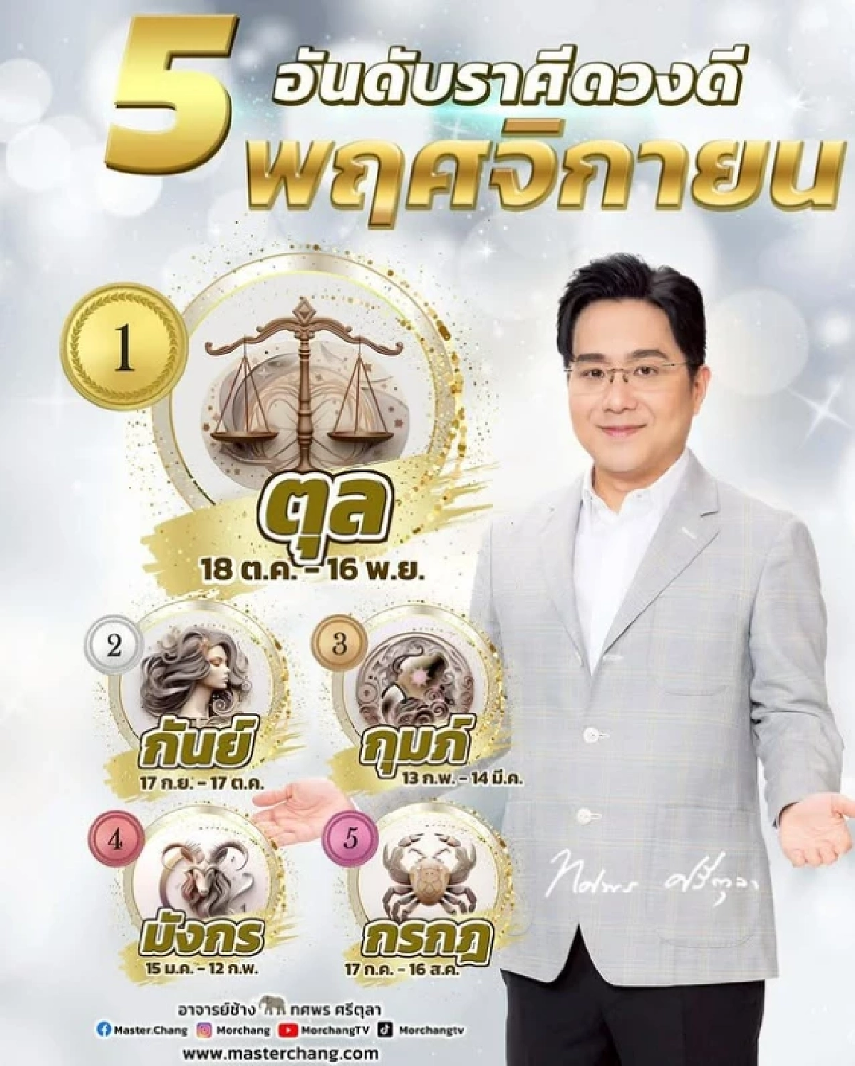 \'5 ราศี\' ตัวท็อป พ.ย. 2568 พุ่งแรงส่งท้ายปี เงินดี งานเด่น ความรักสุดปัง!