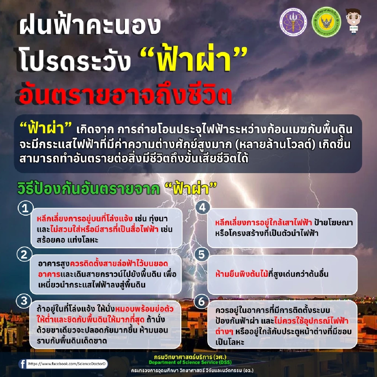 ฝนฟ้าคะนอง อย่าชะล่าใจ เปิด 6 วิธี ป้องกันอันตรายจากฟ้าผ่า