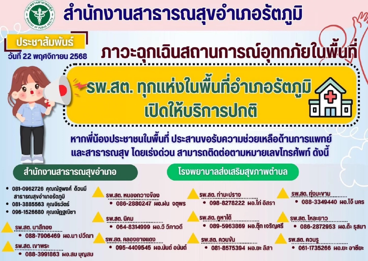 ชาวสงขลาเซฟด่วน! เบอร์ฉุกเฉินขอความช่วยเหลือ เตือนฝนตกหนักถึง 25 พ.ย.
