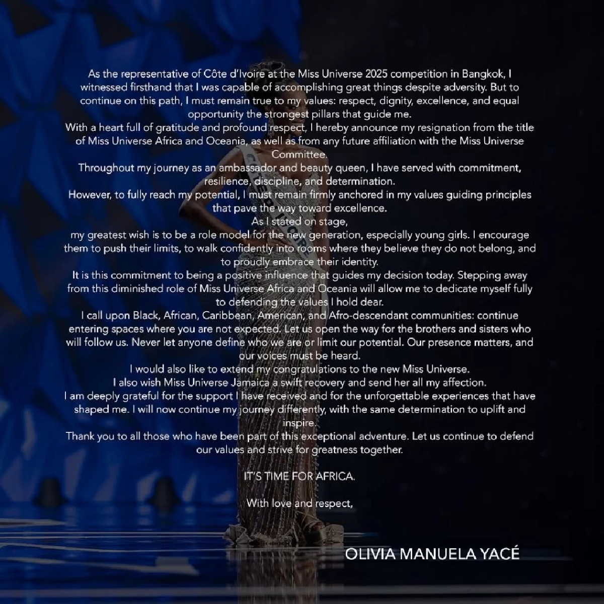 ดราม่า! 'มิสโกตดิวัวร์' ถอนตัวทุกตำแหน่งหลังจบ มิสยูนิเวิร์ส 2025