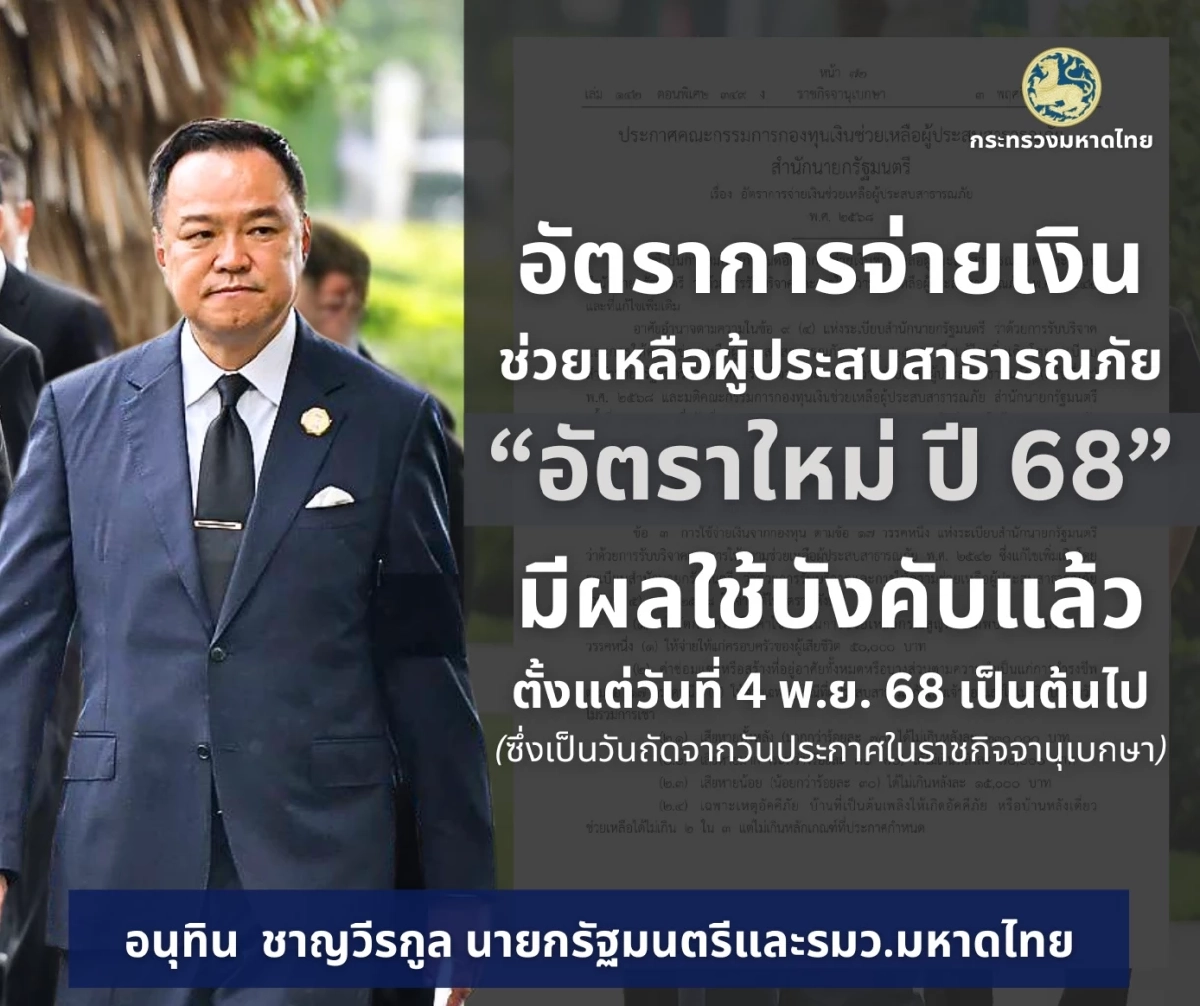 มีผลแล้ว ราชกิจจาฯ ประกาศอัตรา จ่ายเงินช่วยเหลือผู้ประสบสาธารณภัย