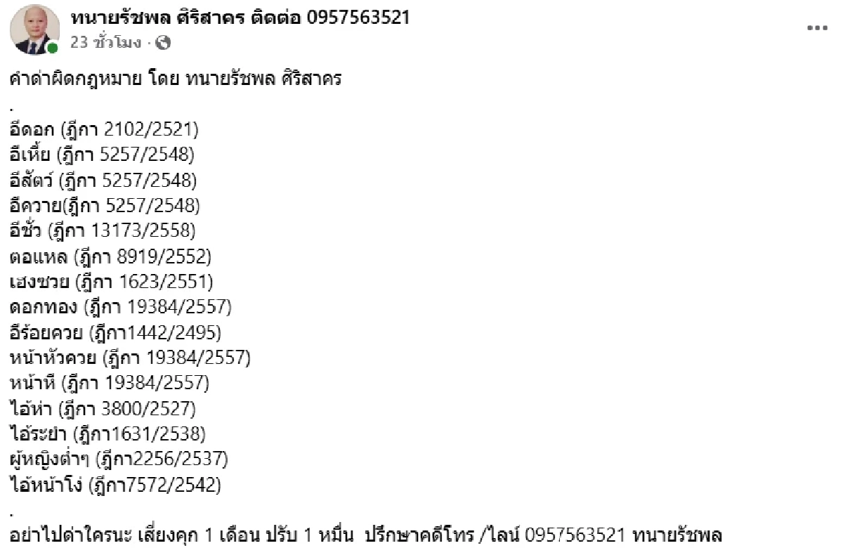 เปิดลิสต์ "คำด่าผิดกฎหมาย" ที่คนไทยใช้บ่อย ระวัง! ติดคุก โดนปรับอ่วม