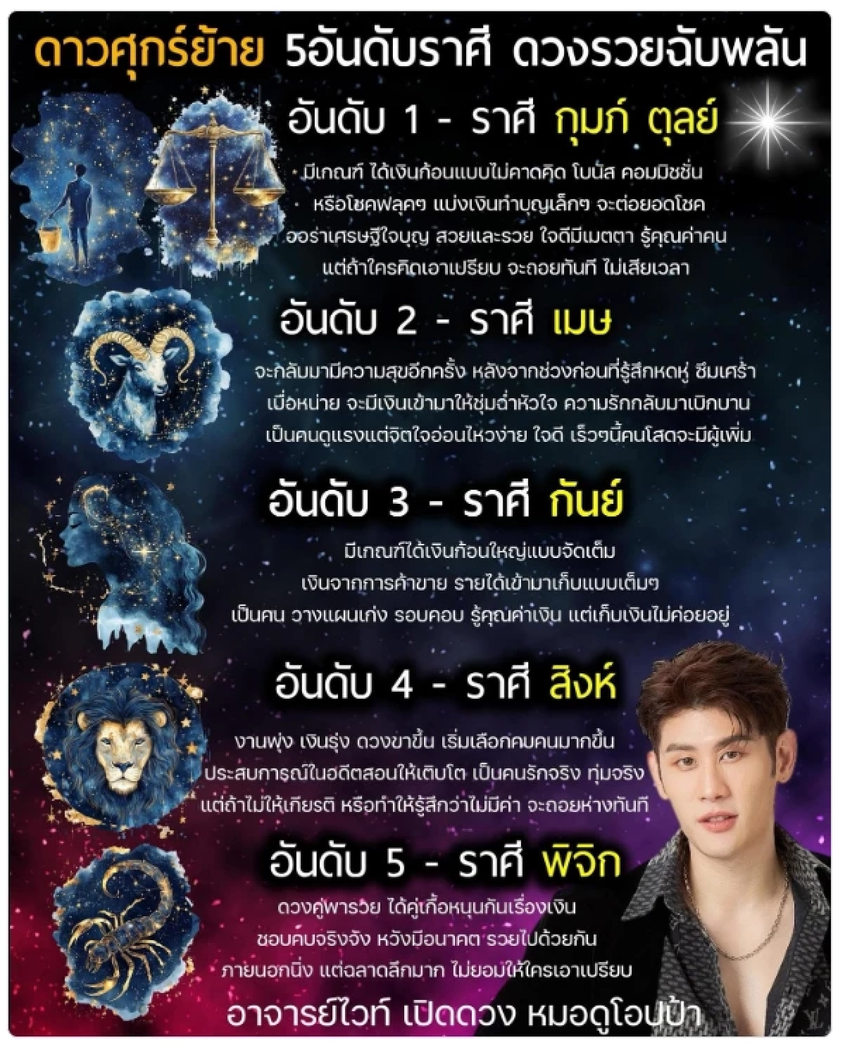 ดวงพุ่ง 'เปิด 5 ราศี' ดาวศุกร์ย้าย! ดวงรวยฉับพลัน เงินก้อนแรง โชคเข้าไม่ตั้งตัว