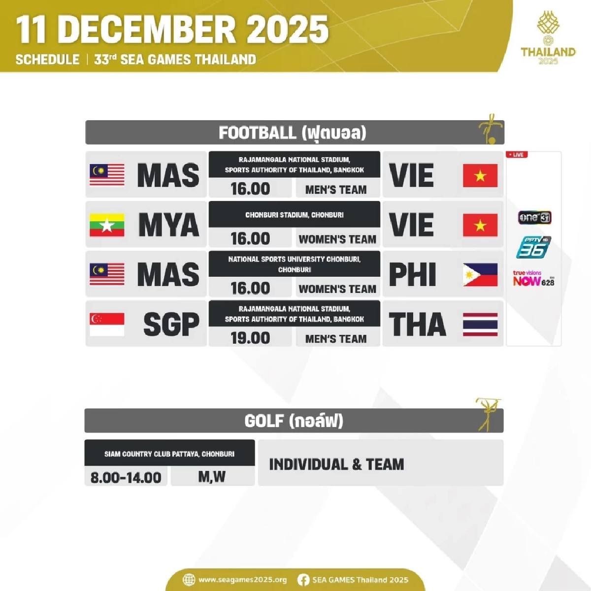 Live ชมสด ฟุตบอล เวียดนาม VS มาเลเซีย (วันนี้) 16.00 น. ซีเกมส์ 2025