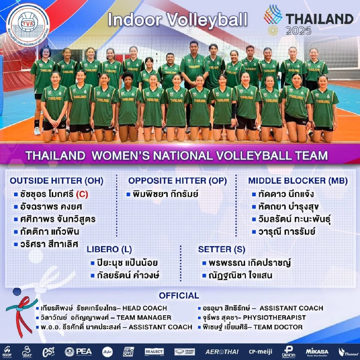 ประกาศรายชื่อ นักกีฬาวอลเลย์บอล ทีมชาติไทย "ชาย-หญิง" ลุยซีเกมส์ 2025