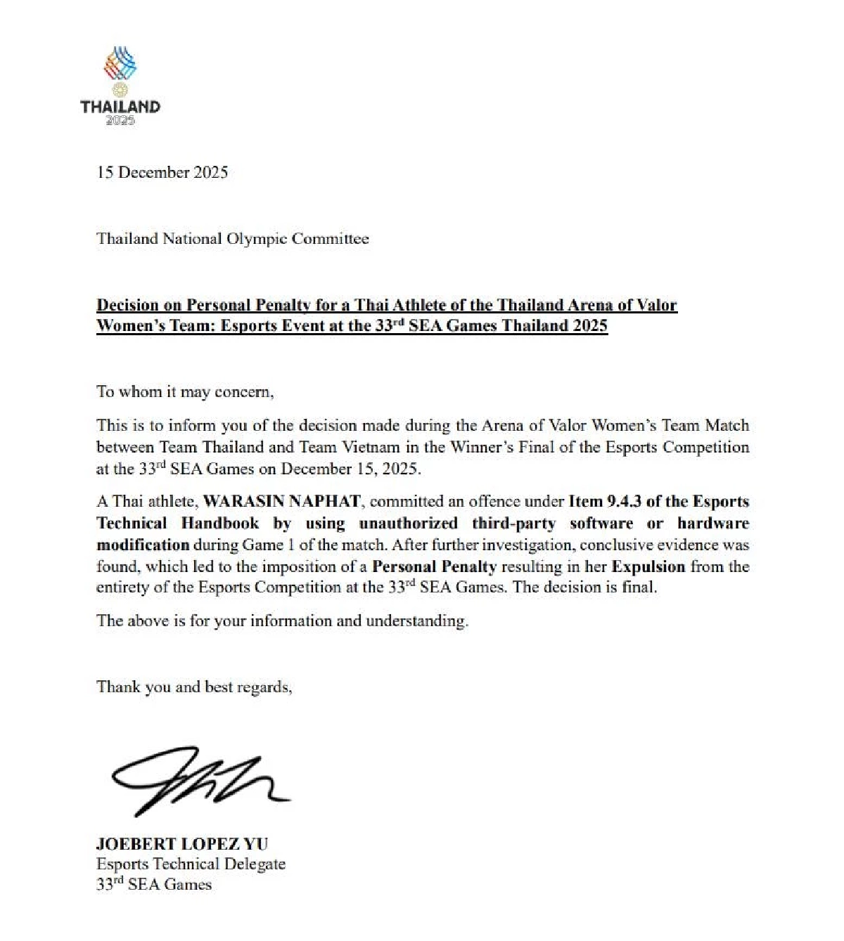 แฉพฤติกรรม นักกีฬาอีสปอร์ตหญิง ถูกขับออกจากการแข่งขัน ซีเกมส์ ครั้งที่ 33