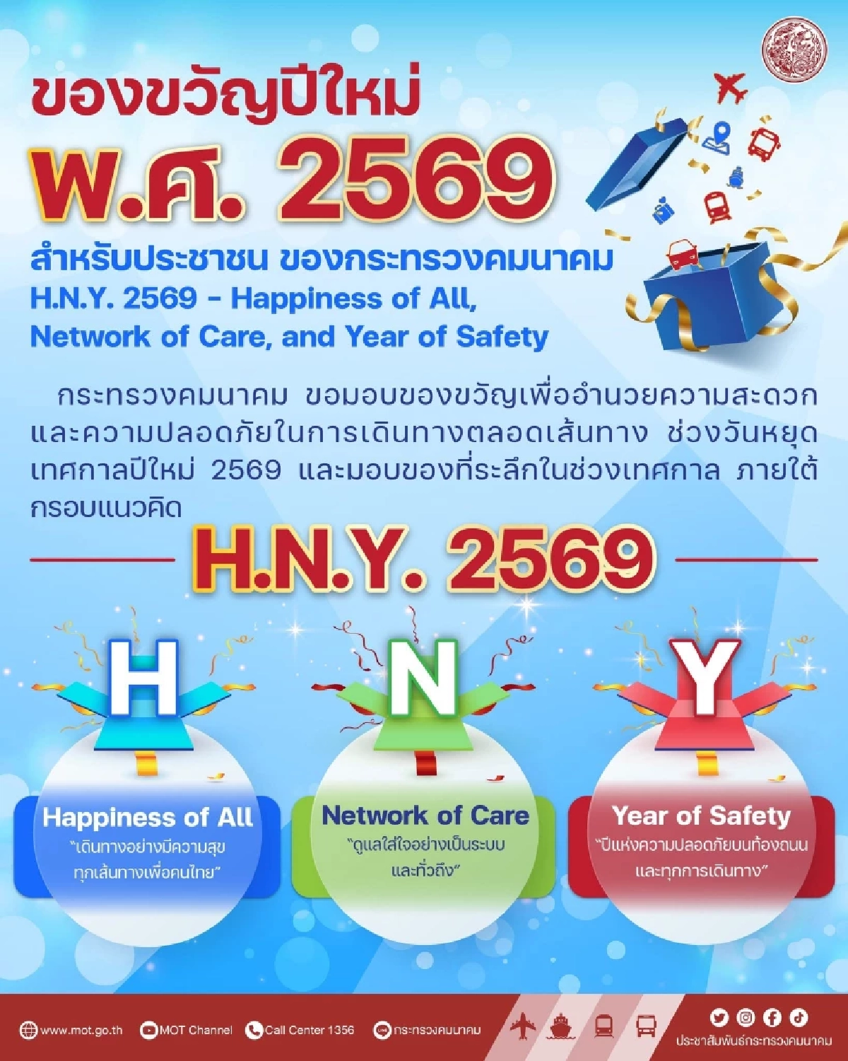 รัฐบาลจัดของขวัญปีใหม่ 2569 ให้แก่ปชช. ฟรีมอเตอร์เวย์ ขยายเวลาเดินรถไฟฟ้า