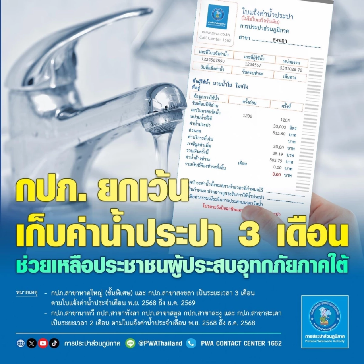 กปภ. ยกเว้นเก็บค่าน้ำประปา 2-3 เดือน ช่วยผู้ประสบอุทกภัยภาคใต้