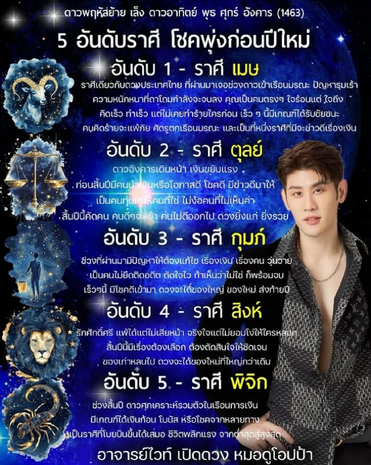 แรงส่งท้าย 'เลขเด็ด เลขมงคล'  ดาวพฤหัสย้าย 5 ราศีดวงโชค-ลาภ พุ่งลุ้นหวย