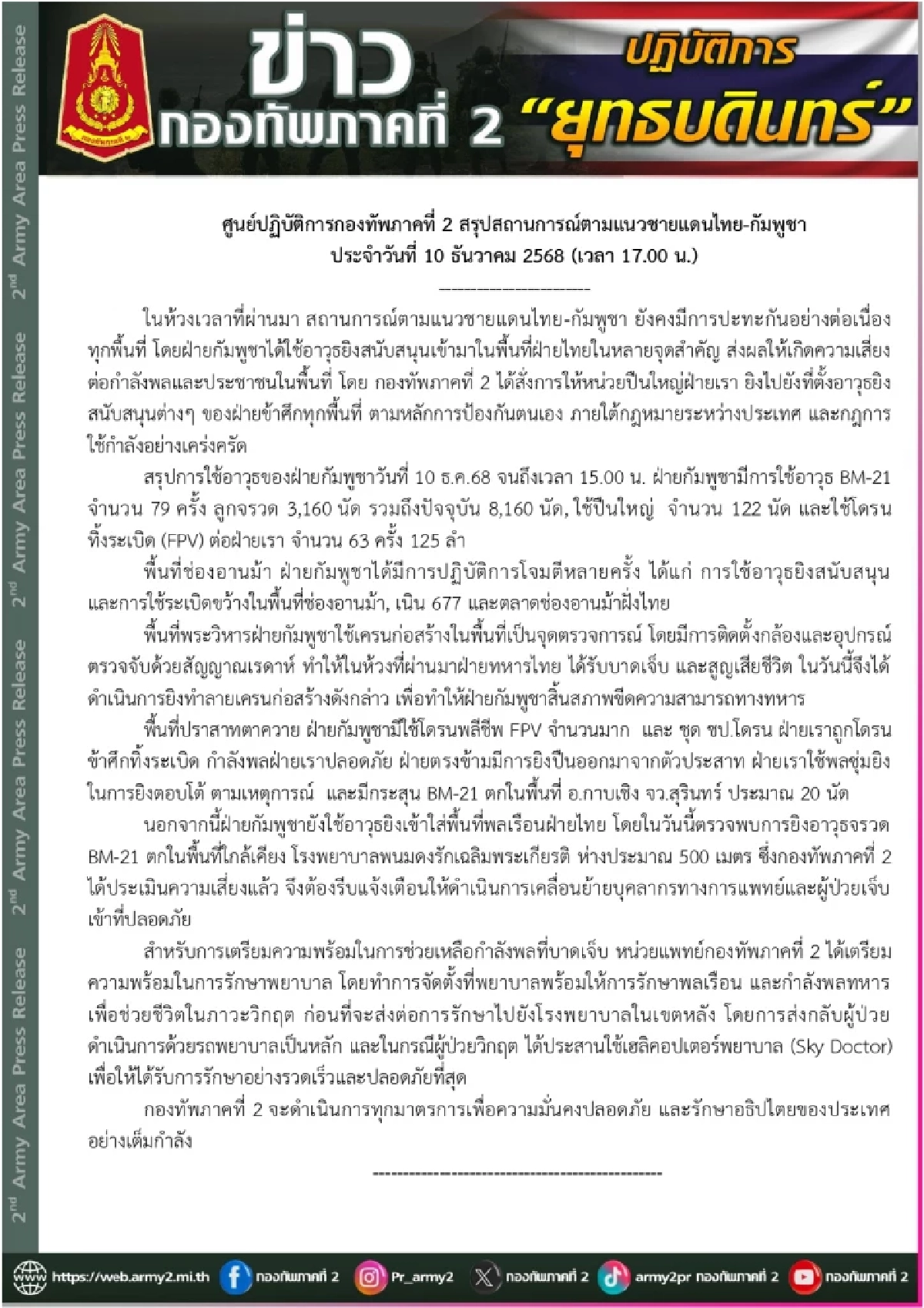 กองทัพภาคที่ 2 (สรุป) การใช้อาวุธของ "กัมพูชา" ก่อนเจอ "ไทย" ซัดกลับแบบจุกๆ
