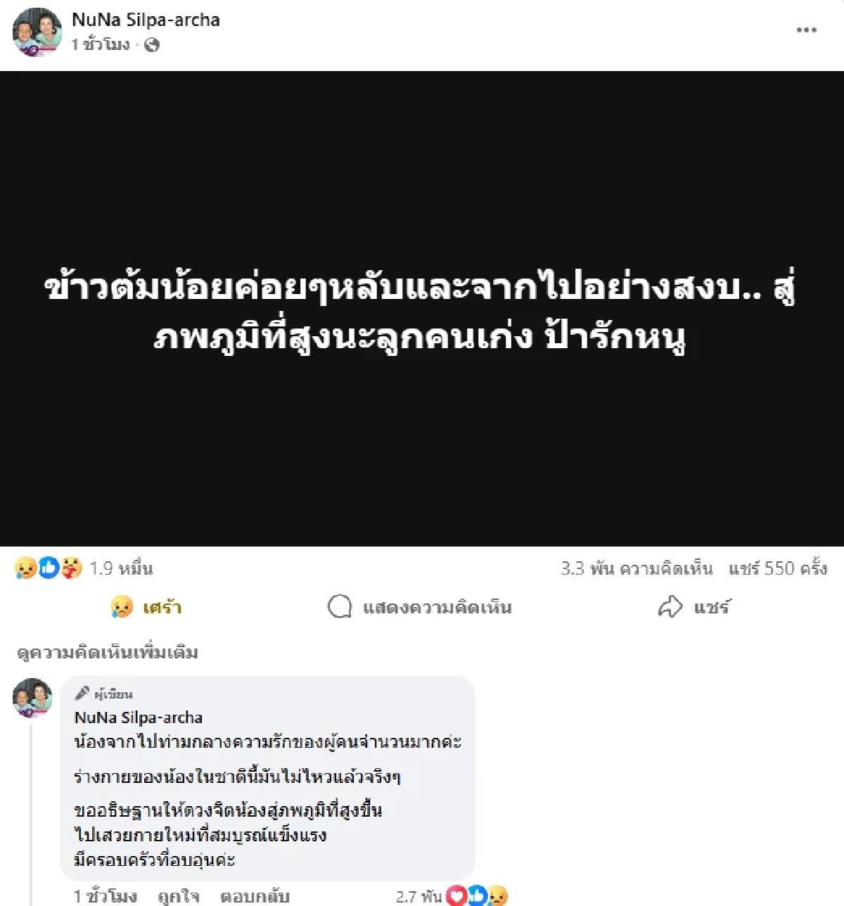แฟนคลับเศร้า! "พังข้าวต้ม" กลับดาวช้าง เผยอาการก่อนจากไป
