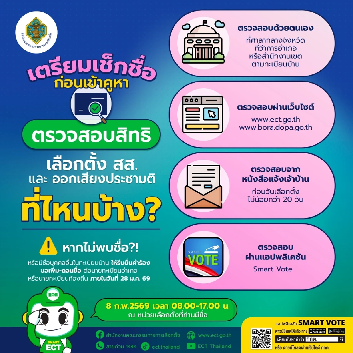 ตรวจสอบรายชื่อผู้มีสิทธิเลือกตั้งนอกเขต 2569 - เลือกตั้งล่วงหน้า และประชามติ