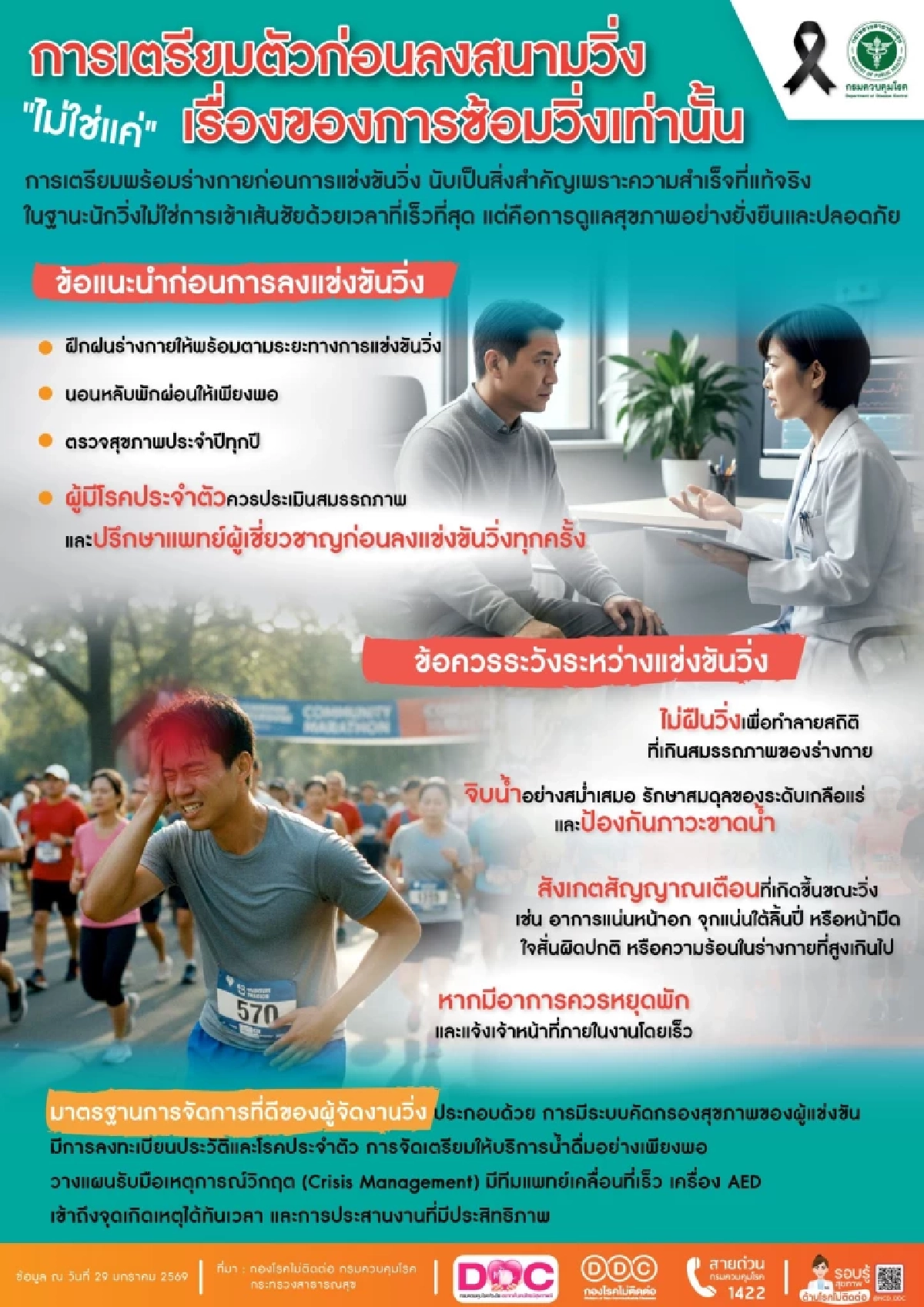 กรมควบคุมโรค เตือนนักวิ่ง เร่งทำเวลาใกล้เส้นชัย เสี่ยงหมดสติ - เสียชีวิต
