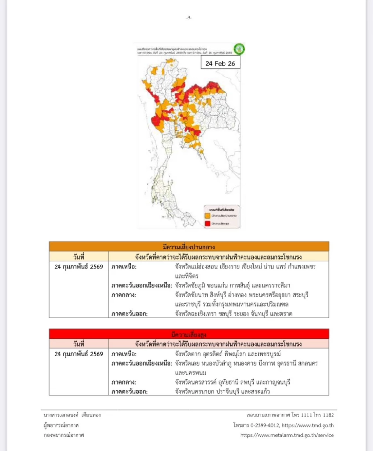 กรมอุตุฯ เตือนฉบับล่าสุด พายุฤดูร้อน เช็ก "18 จังหวัด" ฝนถล่มวันนี้
