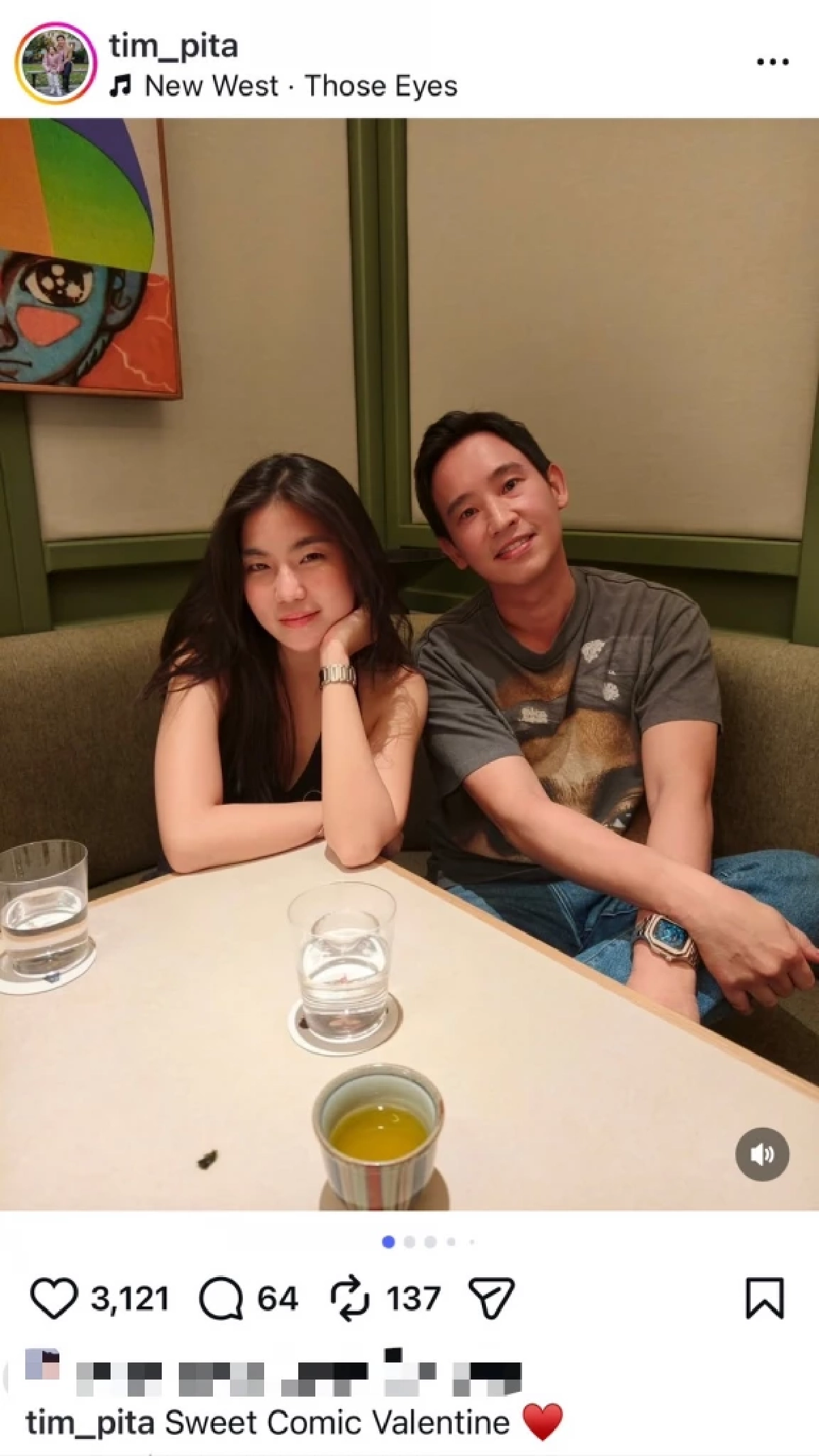 ทิม พิธา” โชว์หวาน “ก้อย อรัชพร” เปิดตัวแฟนใหม่หวานรับวาเลนไทน์