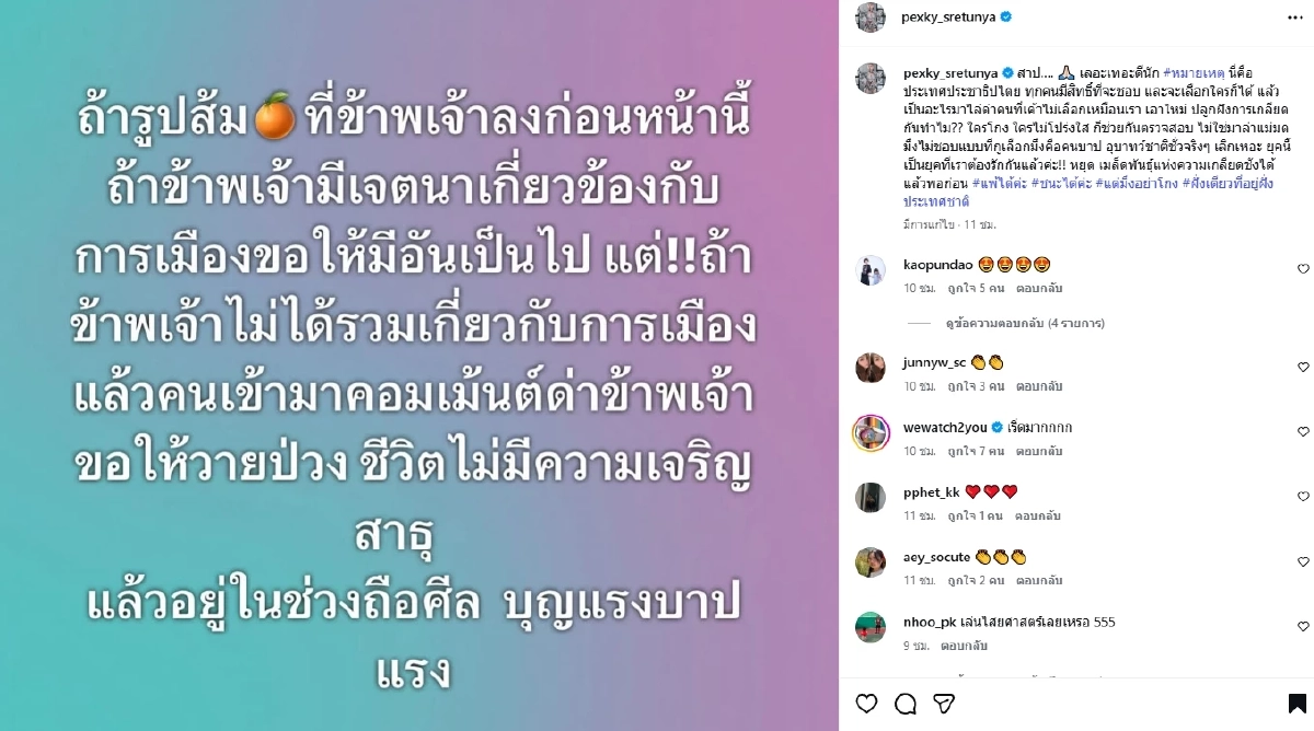 แช่งแรง! "เป็กกี้ ศรีธัญญา" เดือดโพสต์รูปส่วนตัว แต่เจอด่าเรื่องการเมือง
