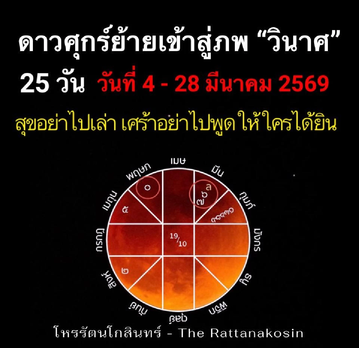 โหรรัตนโกสินทร์ เตือนแรง! 12 ลัคนาราศี ทุกข์ท่วมท้น (วันที่ 4 - 28 มีนาคม 2569) 