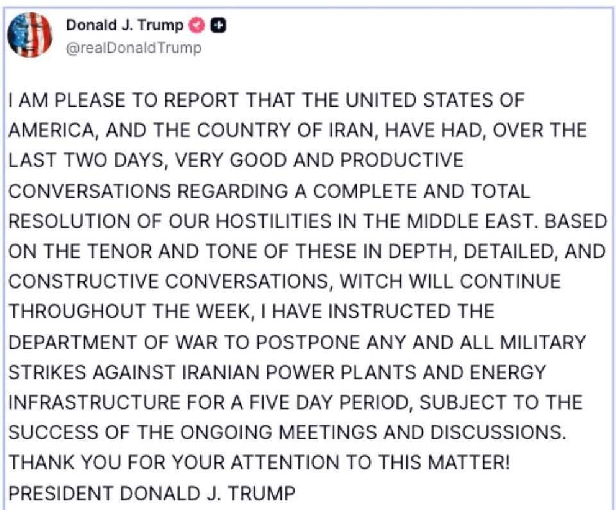 คลายตึงเครียด "ทรัมป์" สั่งเลื่อนปฏิบัติการทางทหาร 5 วัน หลังเจรจาอิหร่าน