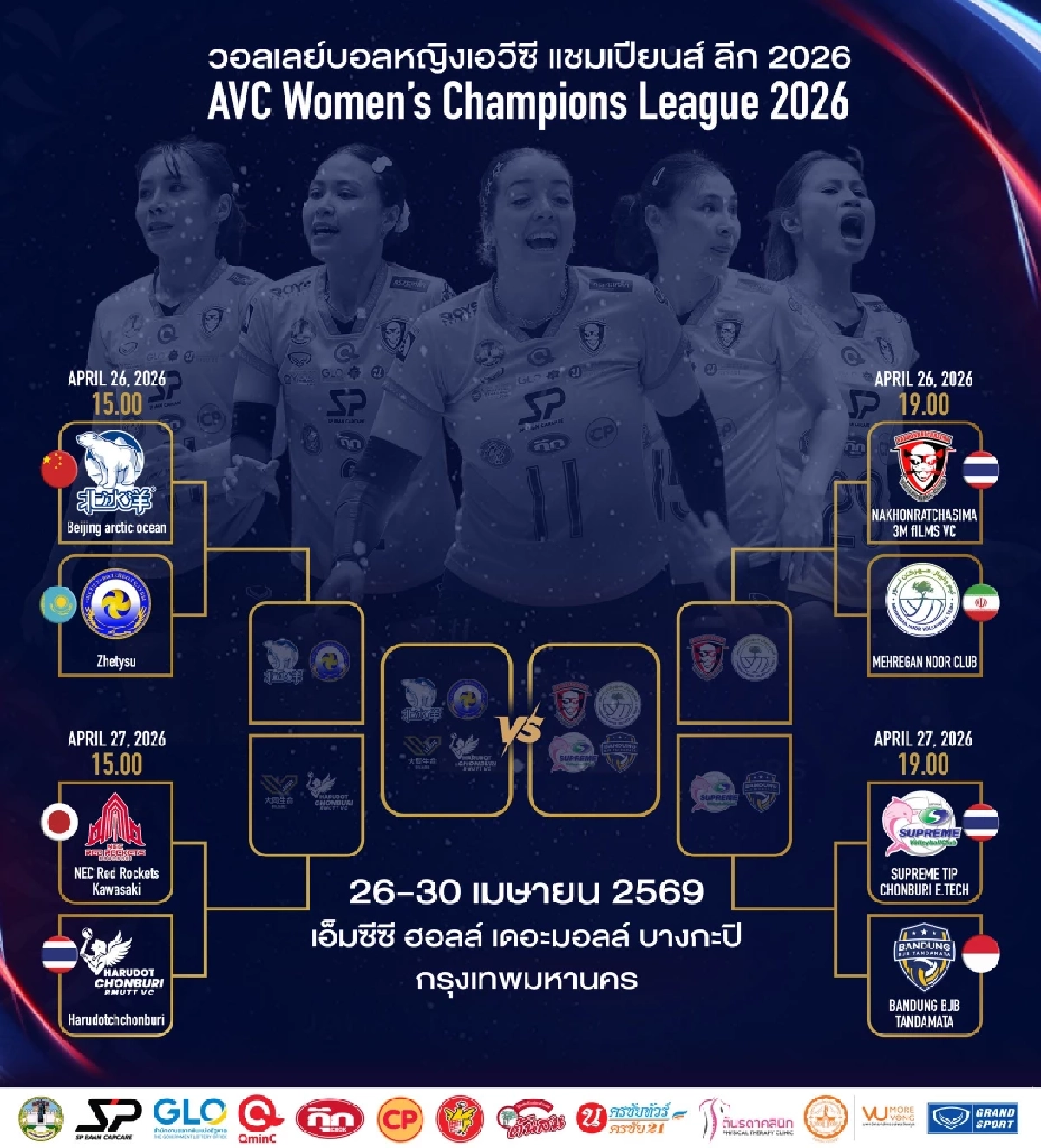 โปรแกรมแข่ง วอลเลย์บอลสโมสรหญิงชิงแชมป์เอเชีย 2026 ระหว่าง 26–30 เม.ย. 69