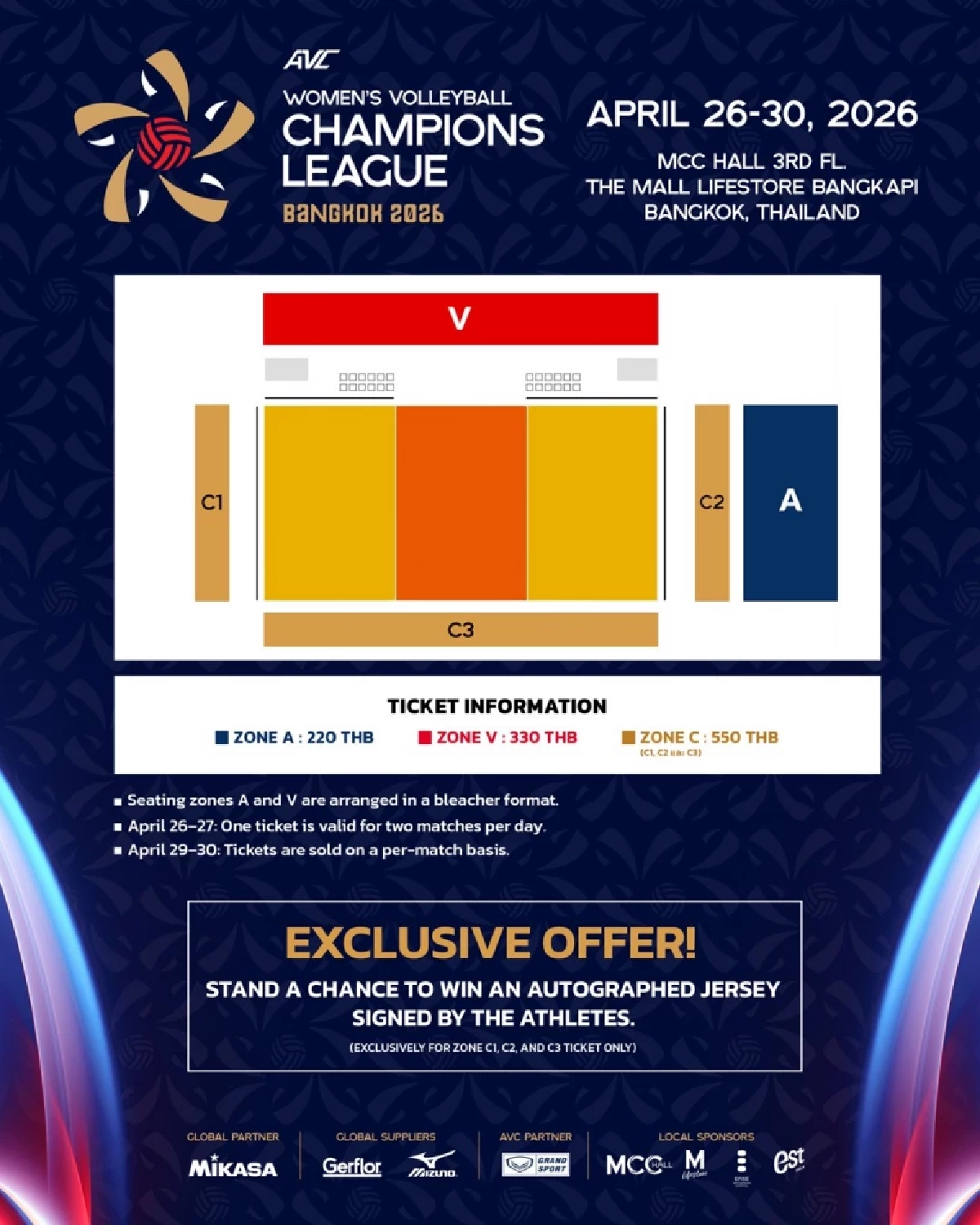 โปรแกรมแข่ง วอลเลย์บอลสโมสรหญิงชิงแชมป์เอเชีย 2026 ระหว่าง 26–30 เม.ย. 69