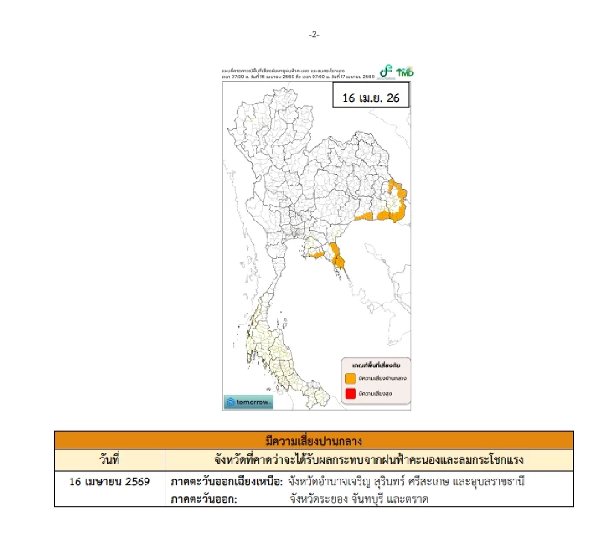ระวังพายุ! 'สภาพอากาศวันนี้' 16 เม.ย. 69 อุตุฯ เตือน ฉ.4 ตั้งรับฝน ลม ลูกเห็บแรง