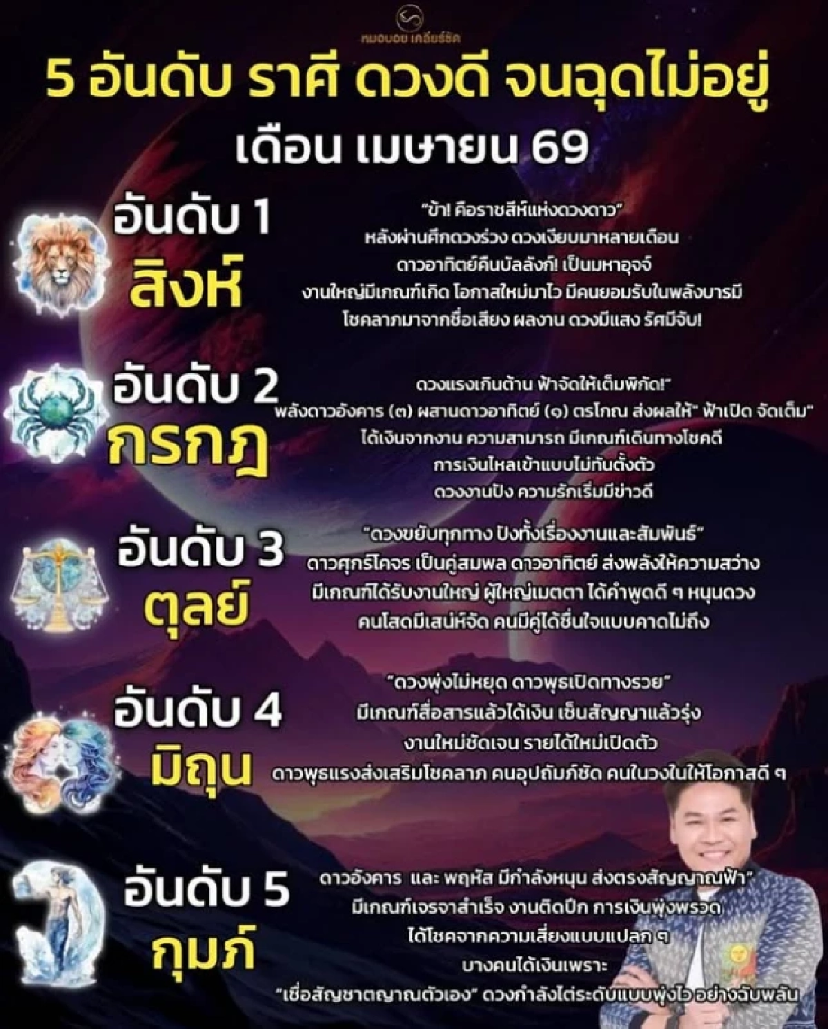 '5 ราศี' ดวงพุ่งรับเมษา 69 เฮลั่น เงินปังฉุดไม่อยู่ โชคลาภเข้าไม่หยุด