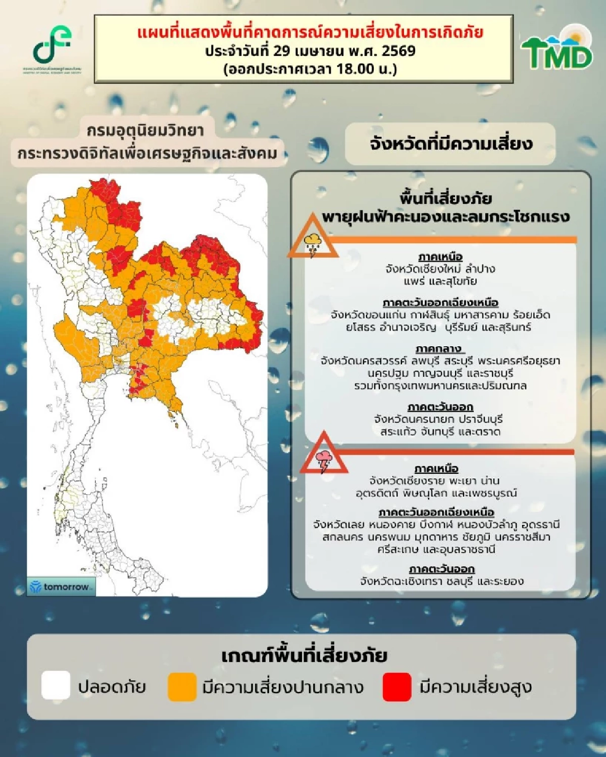 กรมอุตุฯ ประกาศฉบับ 5 เปิดรายชื่อ "50 จังหวัด" เสี่ยงพายุฤดูร้อนถล่ม