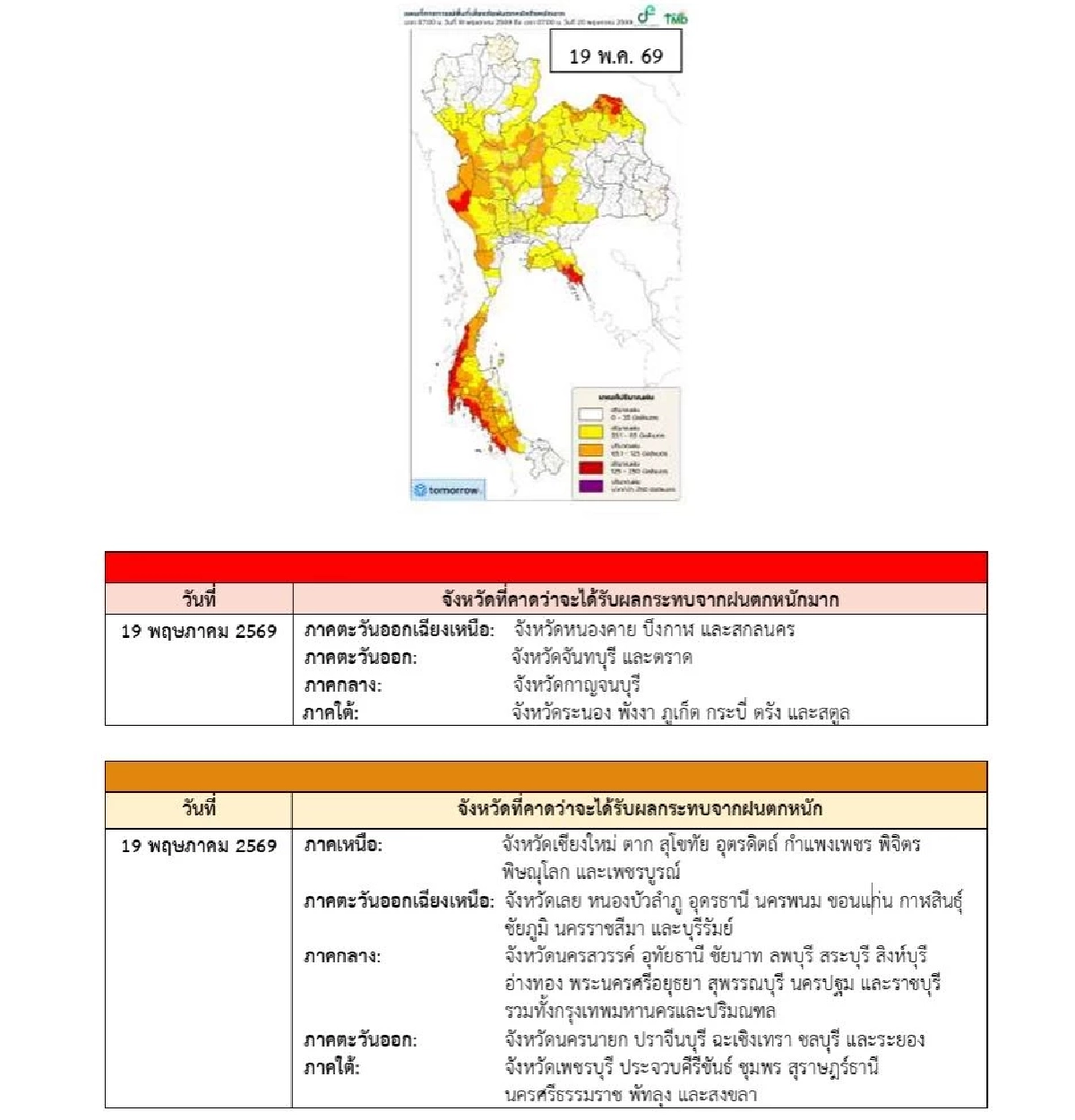 กรมอุตุฯ ประกาศเตือนล่าสุด เปิดรายชื่อ "12 จังหวัด" ฝนตกหนักมาก