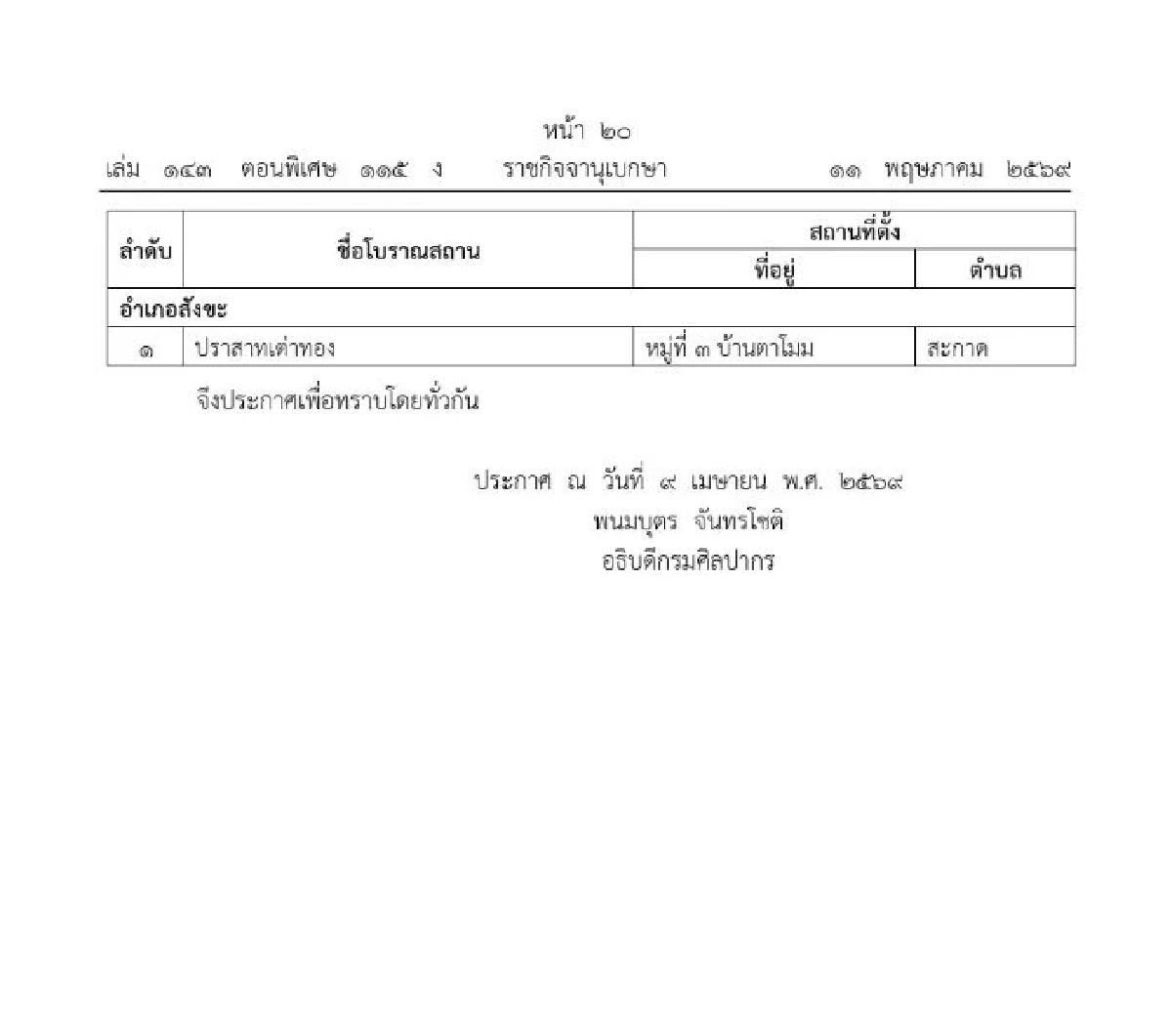 ราชกิจจาฯ เผยแพร่ ประกาศกรมศิลปากร รายชื่อ 9 โบราณสถาน ในเขต จ.สุรินทร์