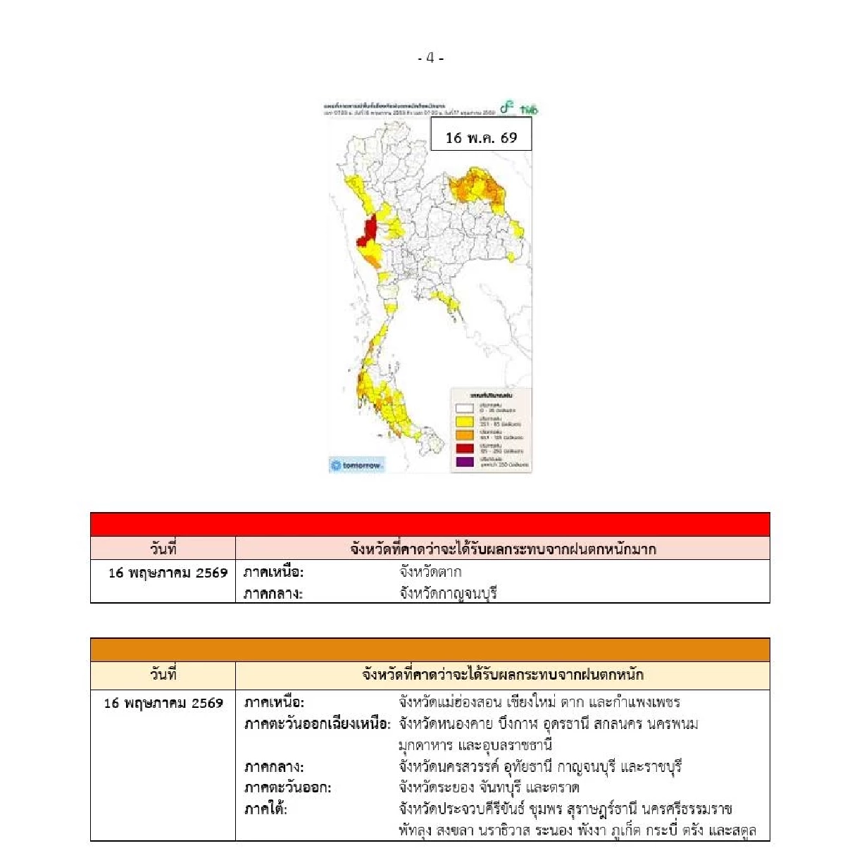 กรมอุตุฯ ประกาศฉบับ 2 เปิดรายชื่อจังหวัด เสี่ยงฝนตกหนัก 14-18 พ.ค. 69