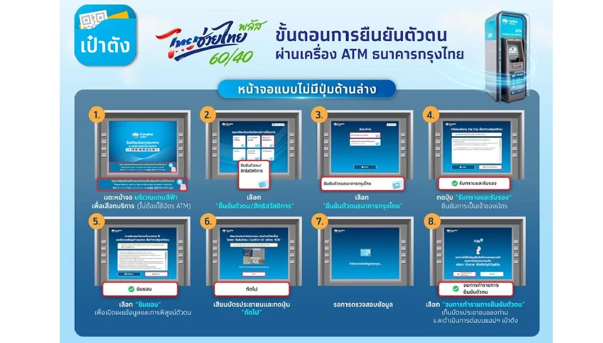วิธียืนยันตัวตน "ไทยช่วยไทย พลัส" ที่ตู้ ATM สีเทา ธนาคารกรุงไทย