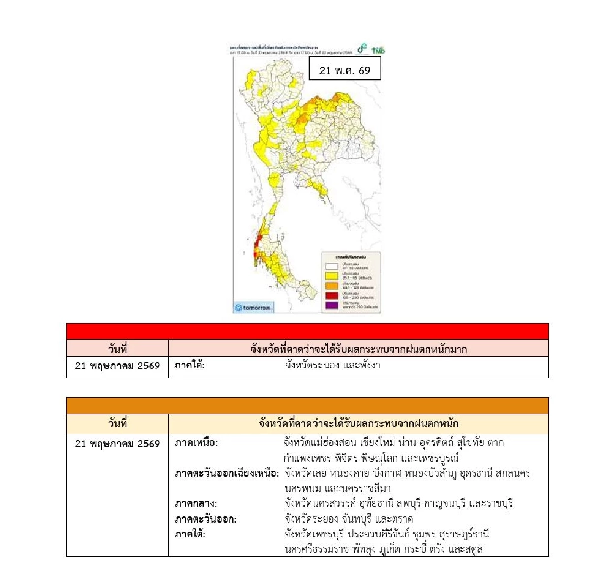 สภาพอากาศวันนี้ 21 พ.ค. 69 กรมอุตุฯ เตือนฉบับสุดท้าย เช็กพิกัดฝนตกหนัก