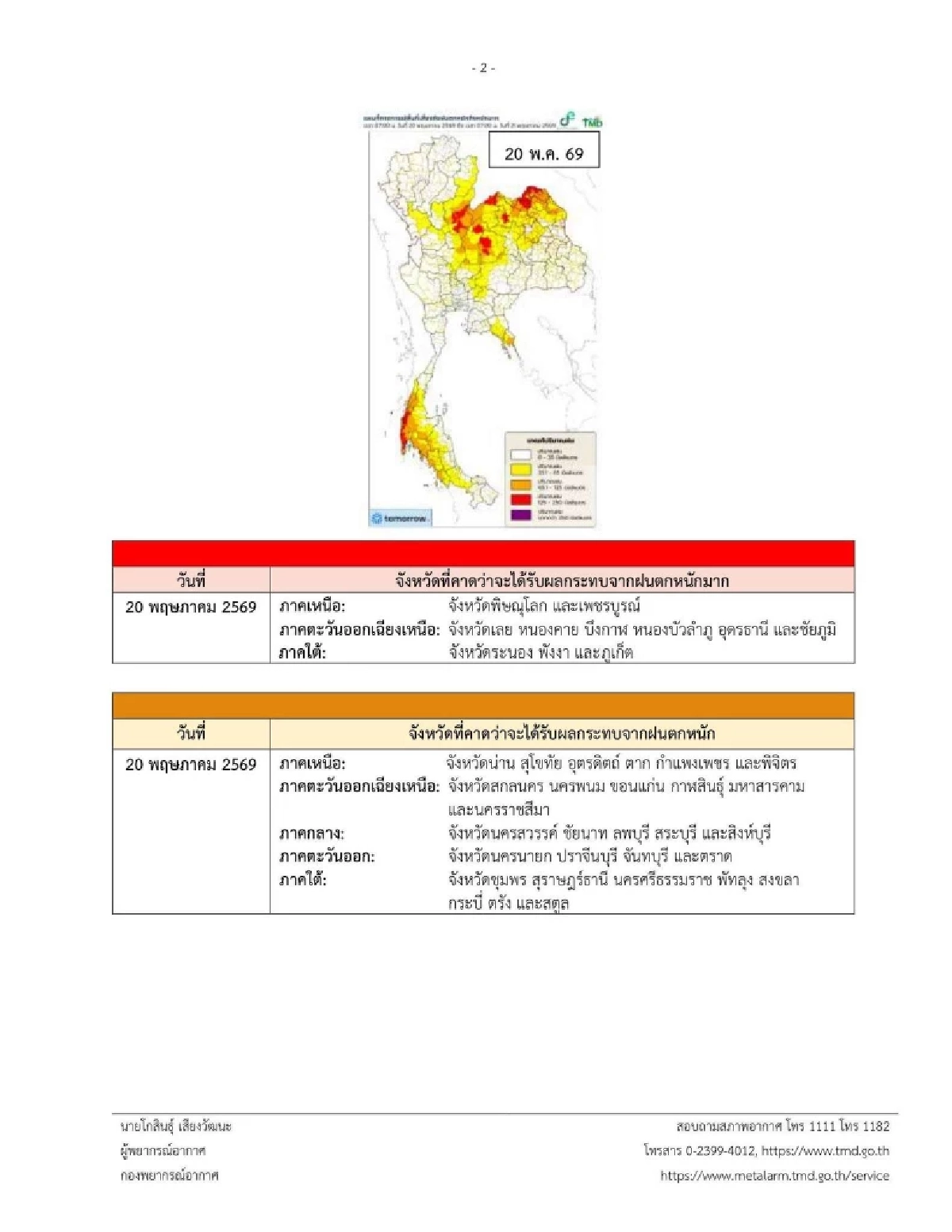 กรมอุตุฯ ประกาศเตือนฉบับ 16 เช็กพิกัด "11 จังหวัด" ฝนตกหนักมาก