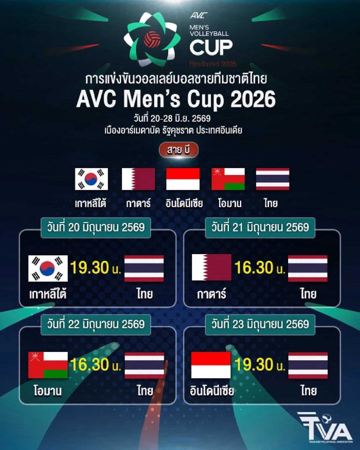 กาตาร์ VS ทีมชาติไทย ลิงค์ดูสด วอลเลย์บอลชาย AVC Men’s Cup 2026