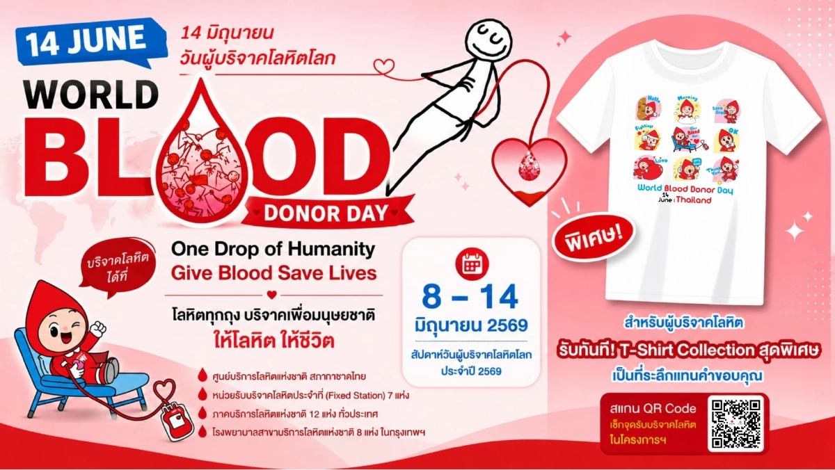 14 มิถุนายน วันผู้บริจาคโลหิตโลก ร่วมบริจาคเลือดเพื่อมนุษยชาติ