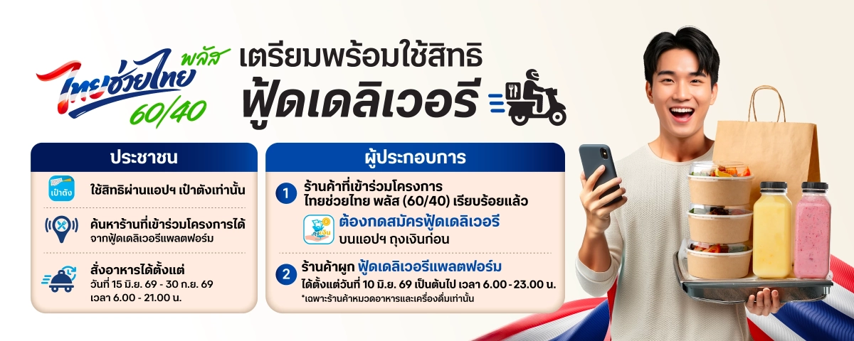 15 มิ.ย. 69 เริ่มวันแรก ใช้สิทธิ "ไทยช่วยไทย พลัส" ผ่านฟู้ดเดลิเวอรี