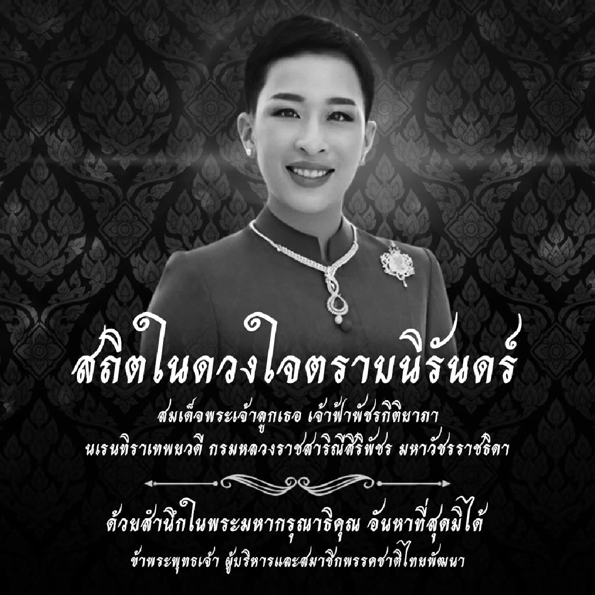 พรรคการเมืองพร้อมใจขึ้นข้อความน้อมอาลัย "เจ้าฟ้าพัชรกิติยาภาฯ" สิ้นพระชนม์