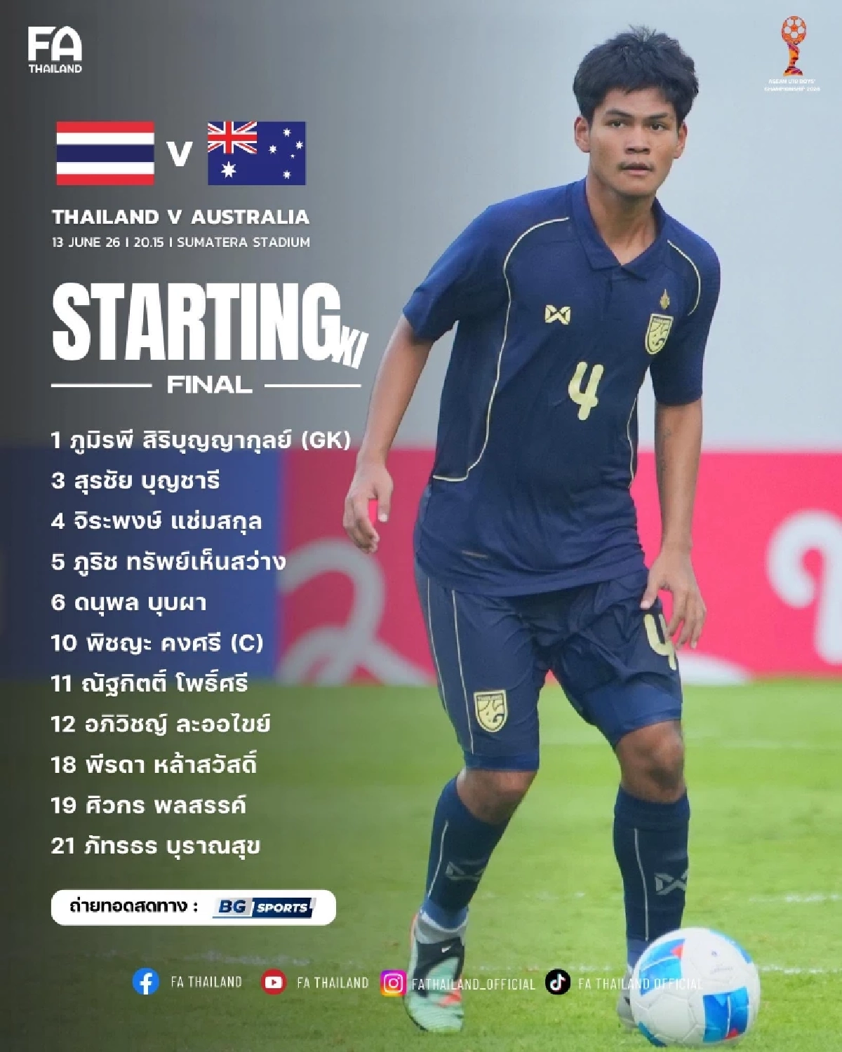 LIVE ดูบอลสด "ทีมชาติไทย พบ ออสเตรเลีย" ดูบอลฟรี ฟุตบอล U19 นัดชิงฯ